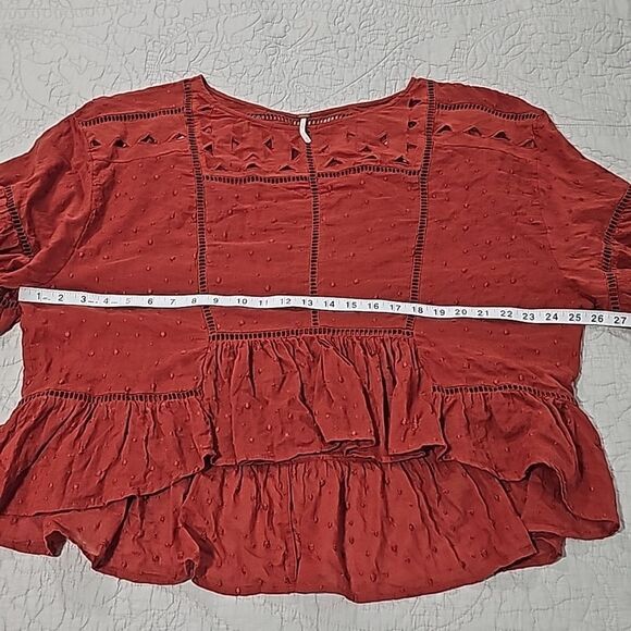 FREE PEOPLE - 1653 Beautiful Dreamer Blouse in Tuscan Red Oversized  MSRP $128 M - Picture 8 of 9